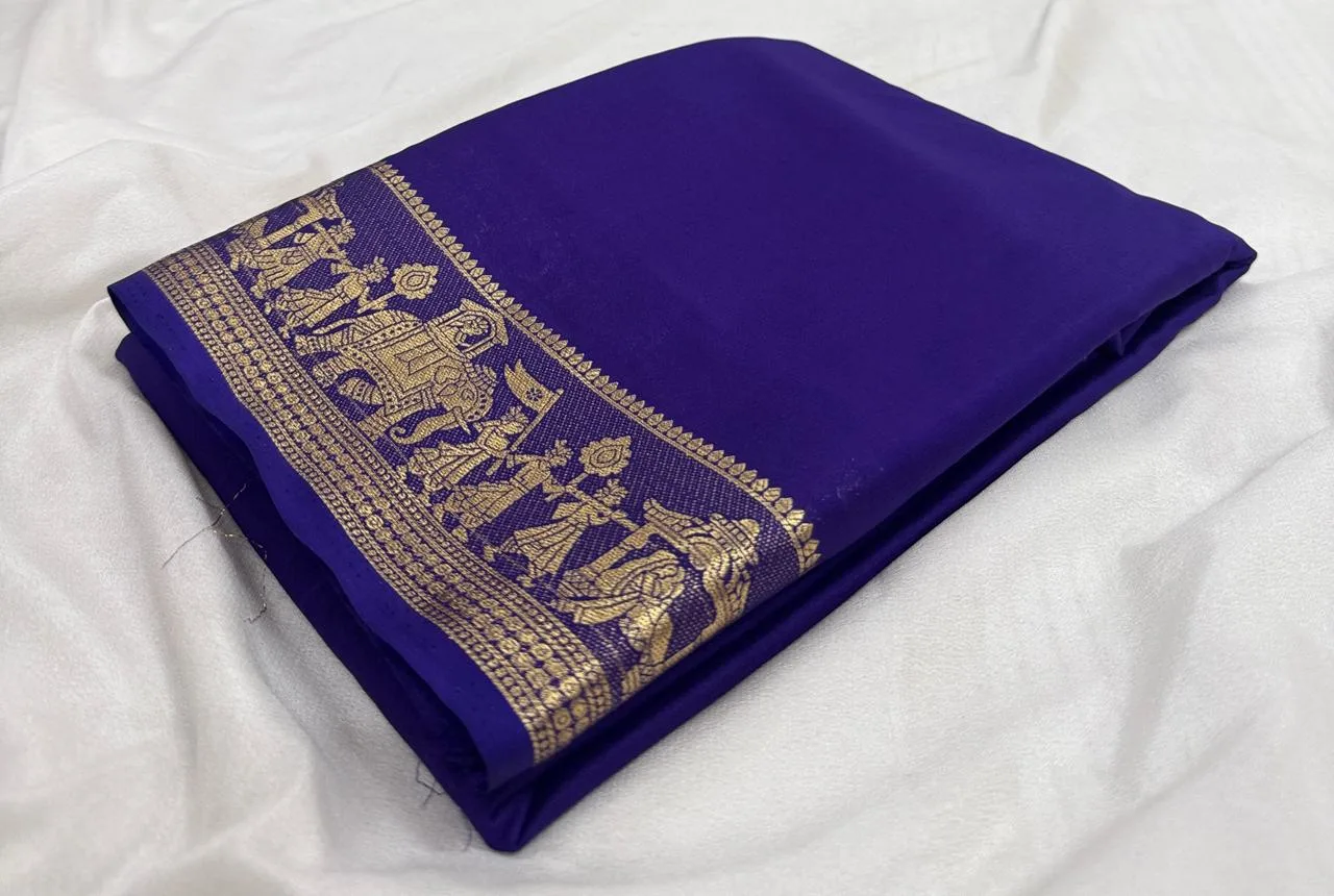 Vermilion Orange Mysore Crepe Silk Saree